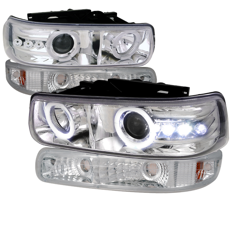 Combo Projector Headlight Chrome Housing With Bumper Light for Chevrolet Silverado years 1999-2003