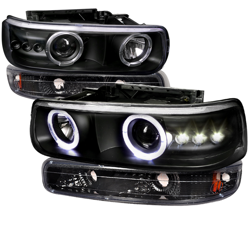 Combo Projector Headlight Black Housing With Bumper Light for Chevrolet Silverado years 1999-2003