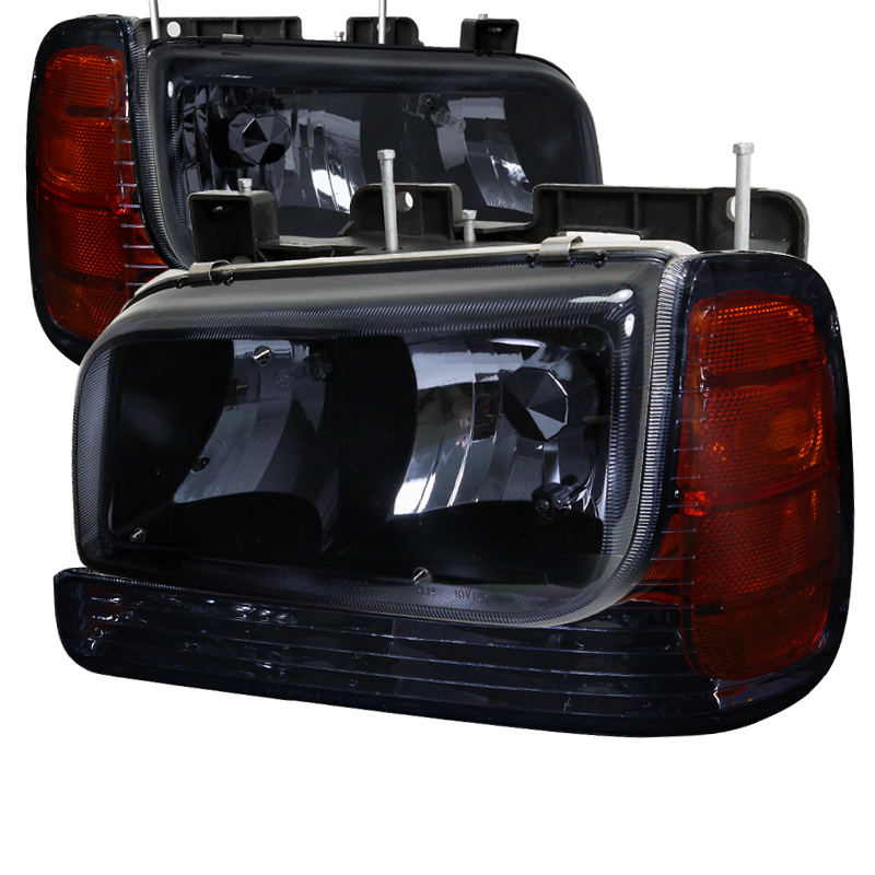 Combo Euro Headlight Plus Corner Light Smoke Lens Black Housing  for Cadillac  Escalade  years 1999-2000