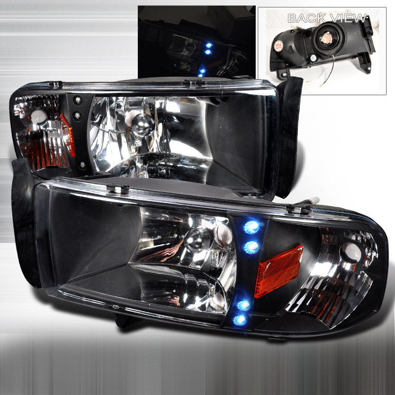 Crystal Housing LED Headlights Black for Dodge RAM years 1994-2001