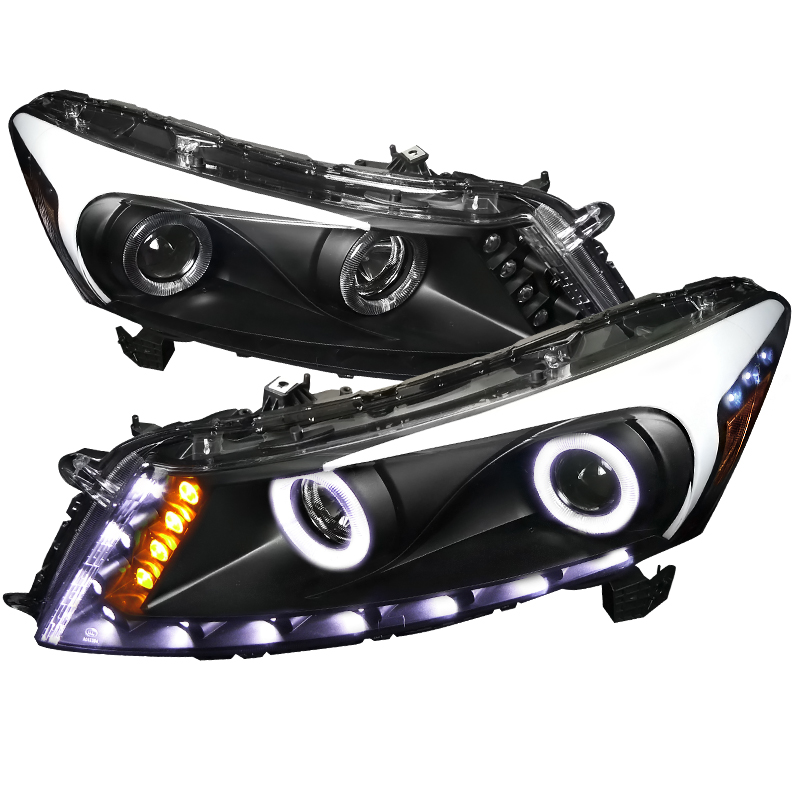 Halo LED Projector Headlight Black Housing for Honda Accord years 2008-2012