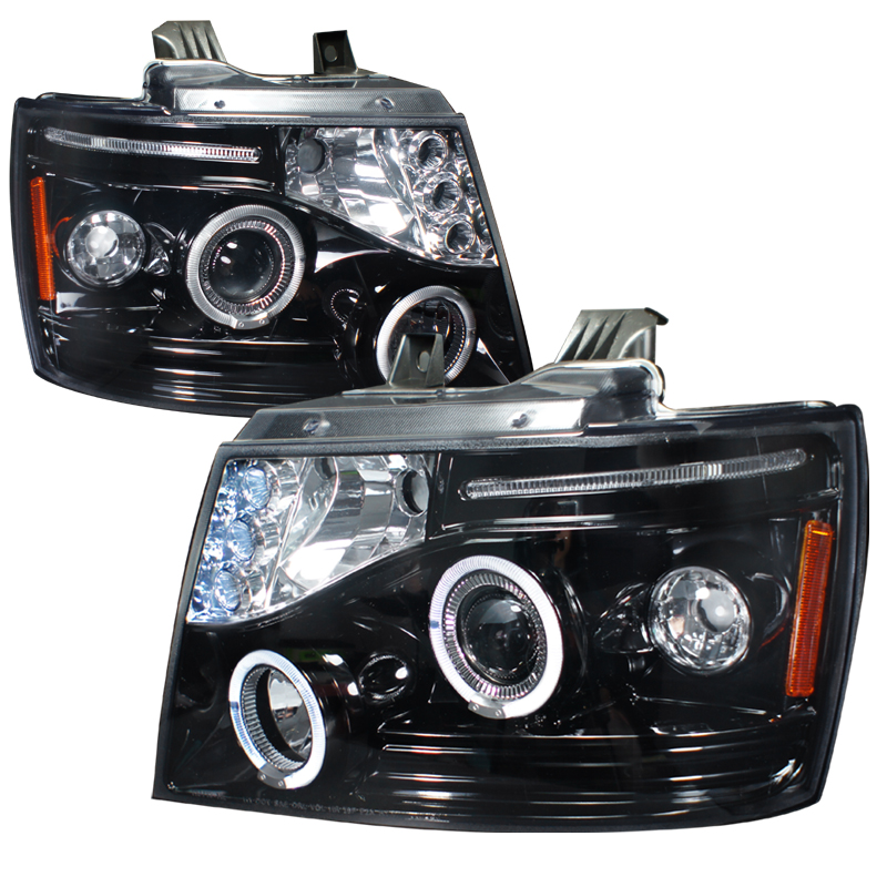 Halo Projector Headlight Gloss Black Housing Smoke Lens for Chevrolet Avaalanche years 2007-2012