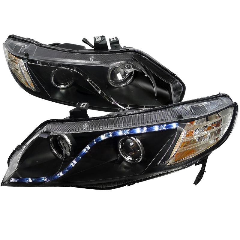 4 Door R8 Style Projector Headlight Black for Honda Civic years 2006-2011