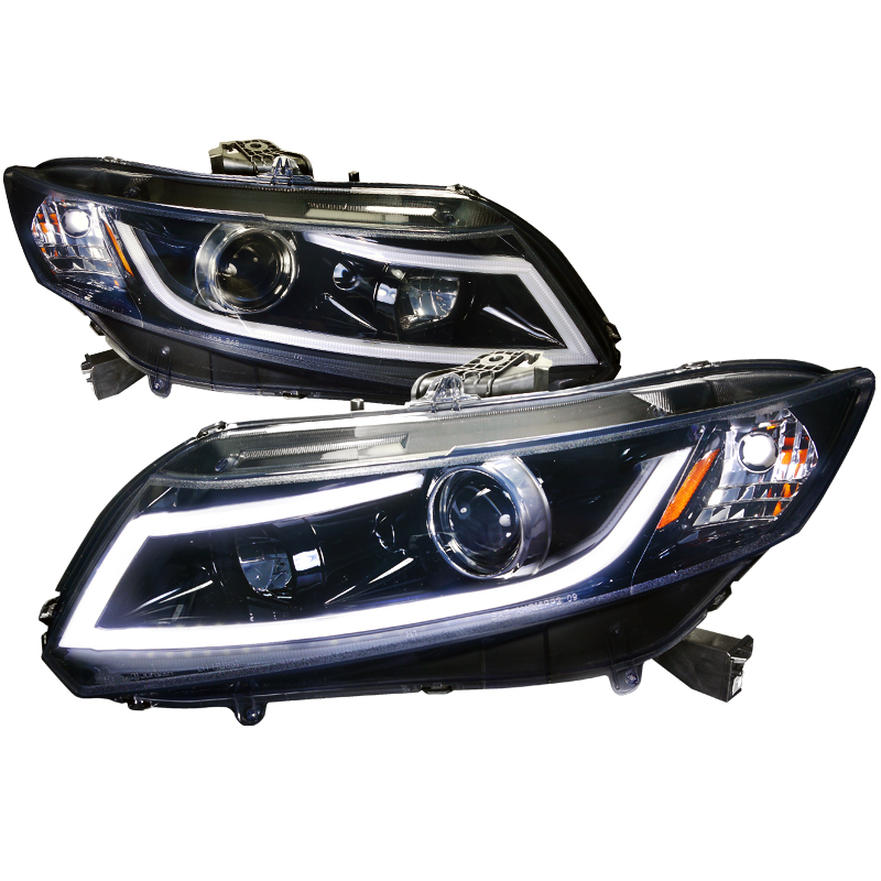 R8 Style LED Projector Headlight Gloss Black Housing Smoke Lens for Honda Civic years 2012-2013