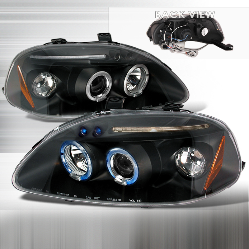 Halo LED Projector Black for Honda Civic years 1996-1998