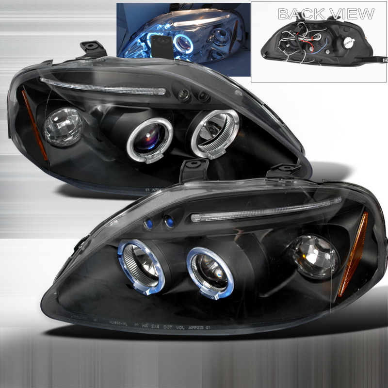 Halo LED Projector Black for Honda Civic years 1999-2000