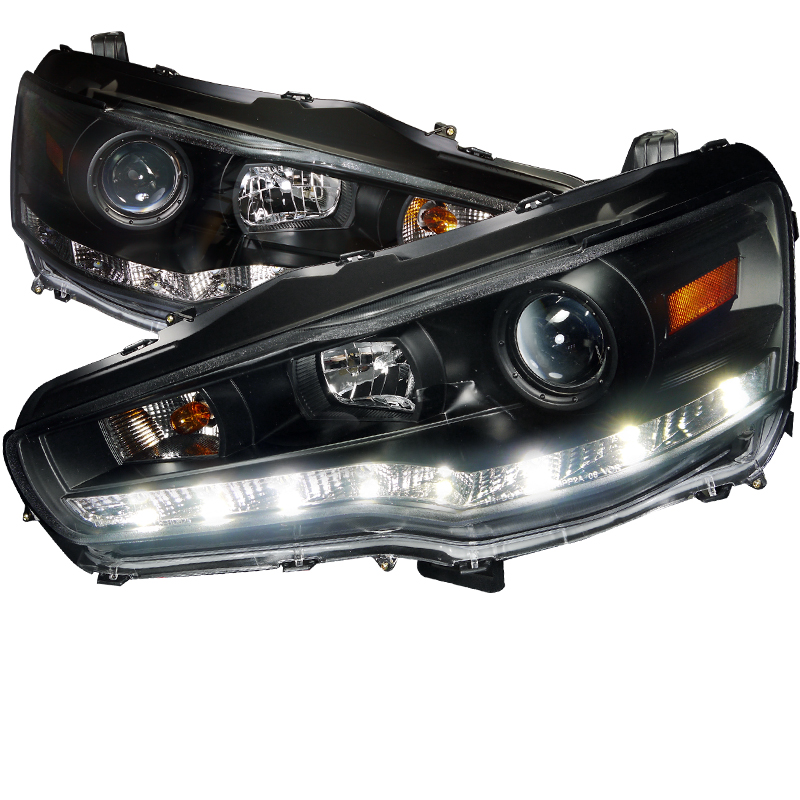 Projector Headlight Black Housing R8 Style for Mitsubishi Lancer Evolution X years 2008-2013