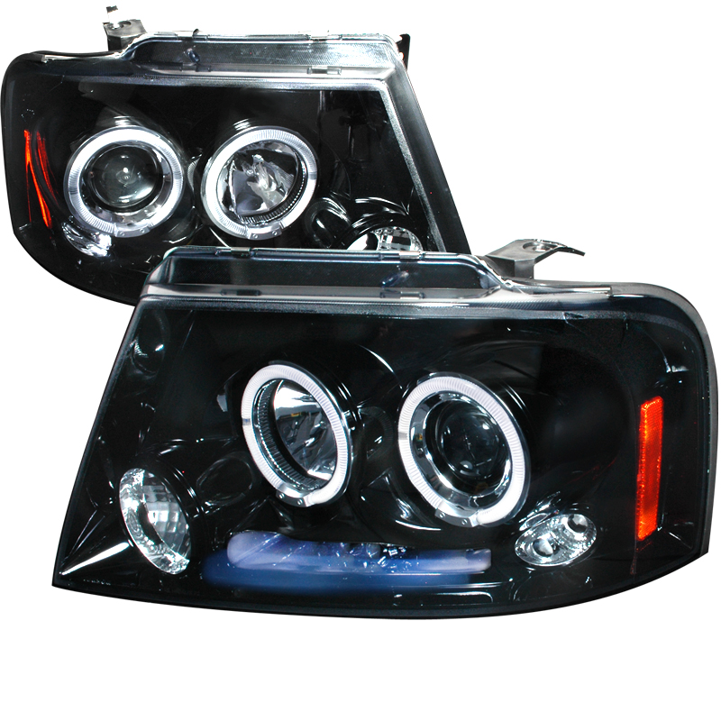 Halo Projector Headlight Gloss Black Housing Smoke Lens for Ford F150 years 2004-2008