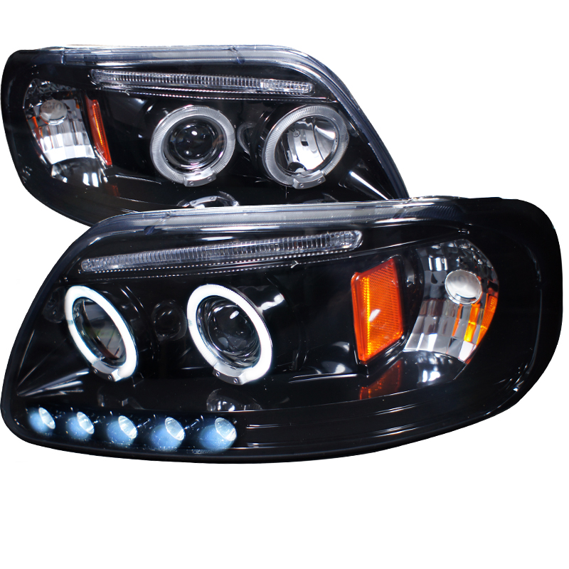 Halo Projector Headlight Gloss Black Housing Smoke Lens for Ford F150 years 1997-2003