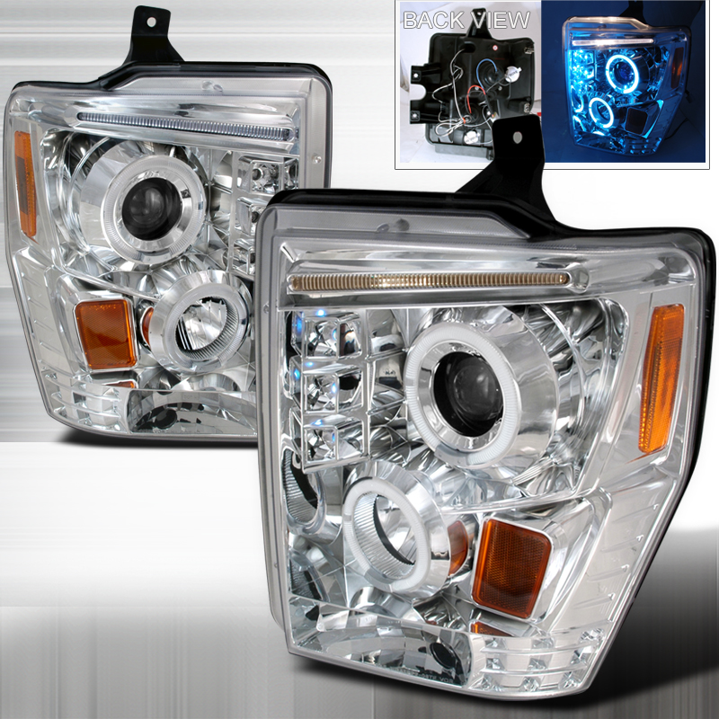 R8 Style Halo LED Projector Chrome for Ford F250 years 2008-2010