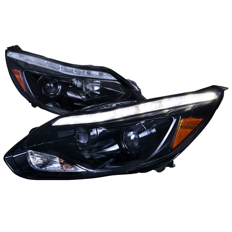 Projector Headlight - Glossy Black for Ford Focus years 2012-2013