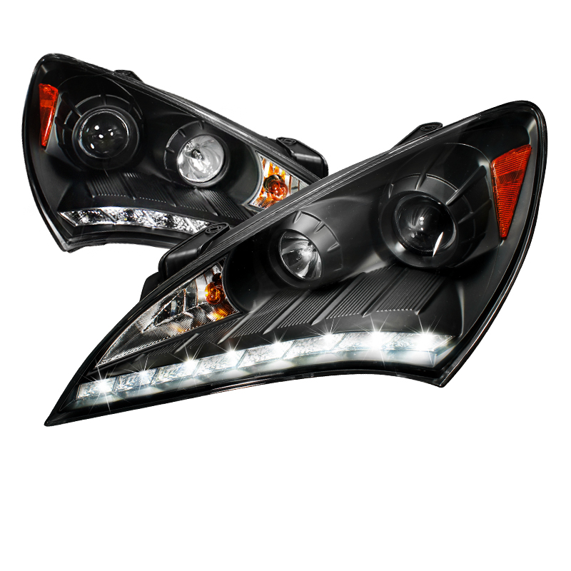 LED Projector Headlight Black Housing for Hyundai Genesis years 2010-2012