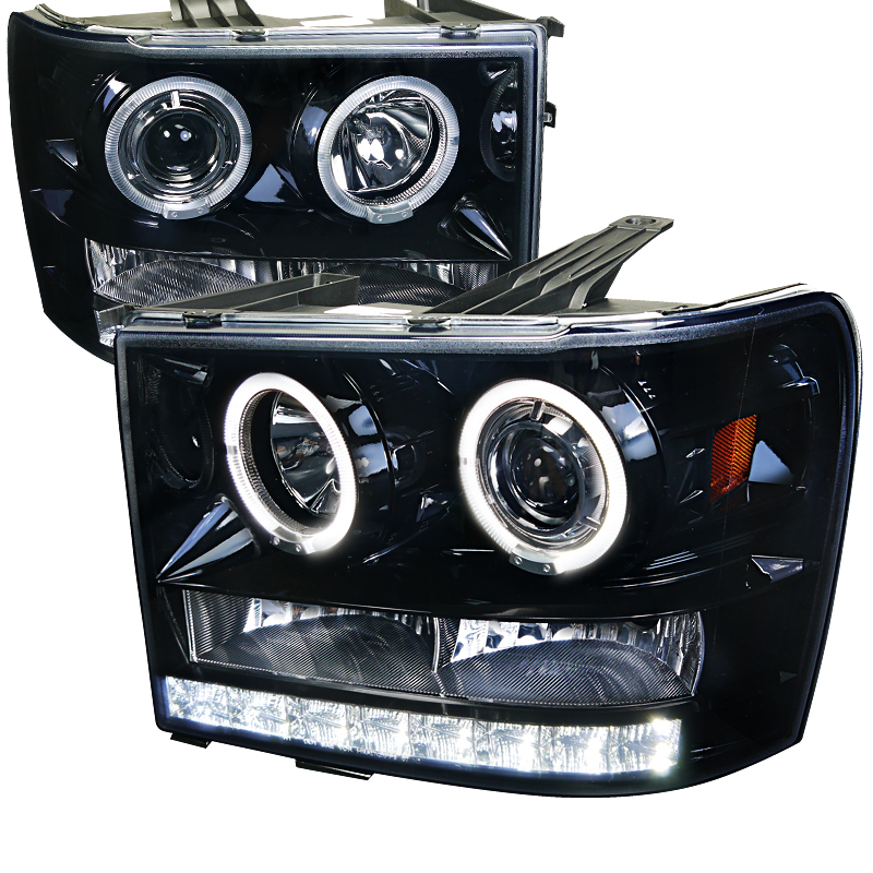 Projector Headlight Gloss Black Housing With Smoked Lens for GMC Sierra years 2007-2012