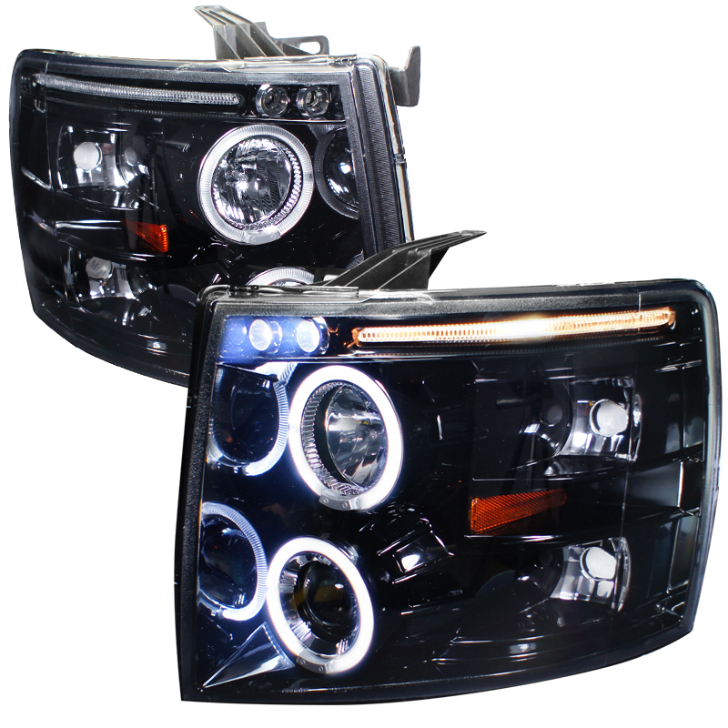 Smoked Lens Gloss Black Housing Projector Headlights for Chevrolet Silverado years 2007-2010