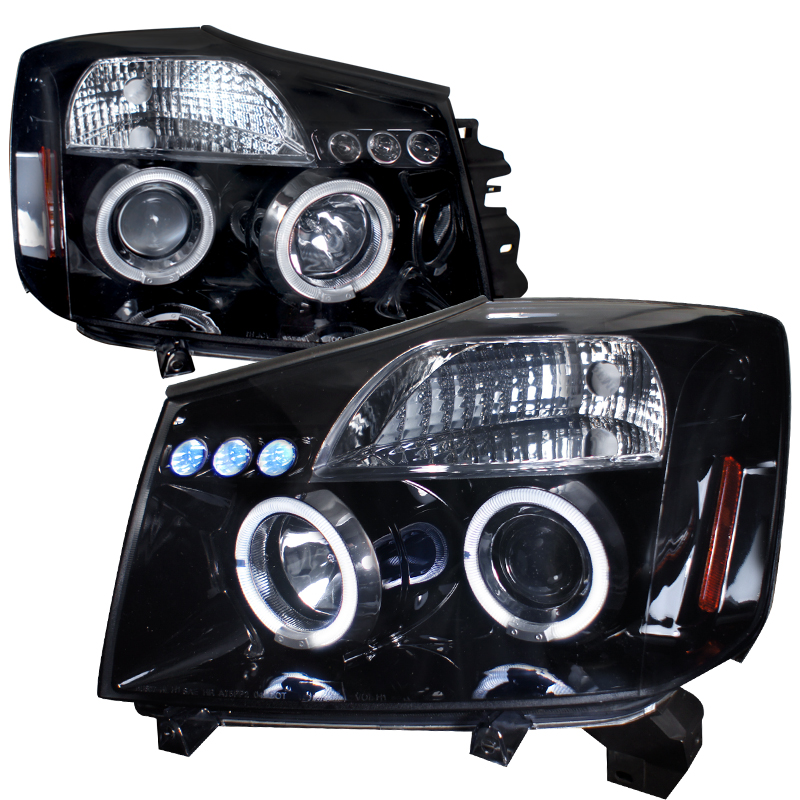 Halo Projector Headlight Gloss Black Housing Smoke Lens for Nissan Titan years 2004-2007