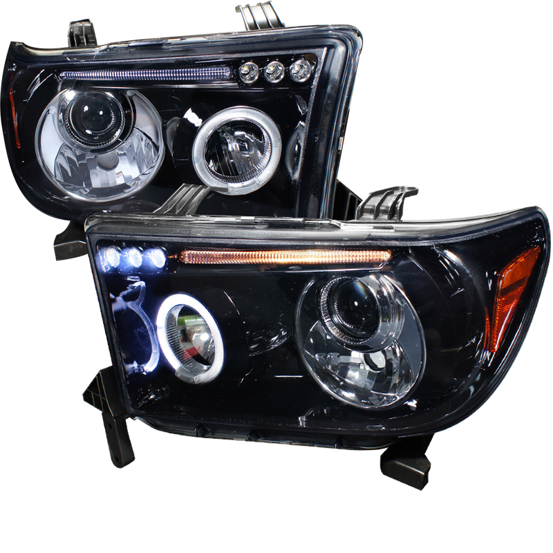 Smoked Lens Gloss Black Housing Projector Headlights for Toyota Tundra years 2007-2011