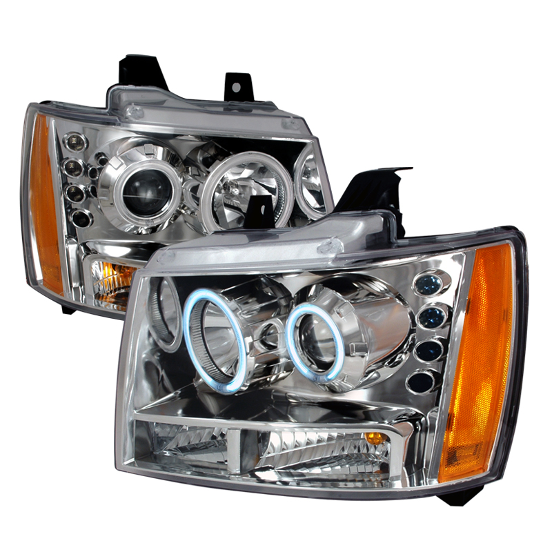 CCFL Halo Projector Headlights Chrome for Chevrolet Tahoe years 2007-2009