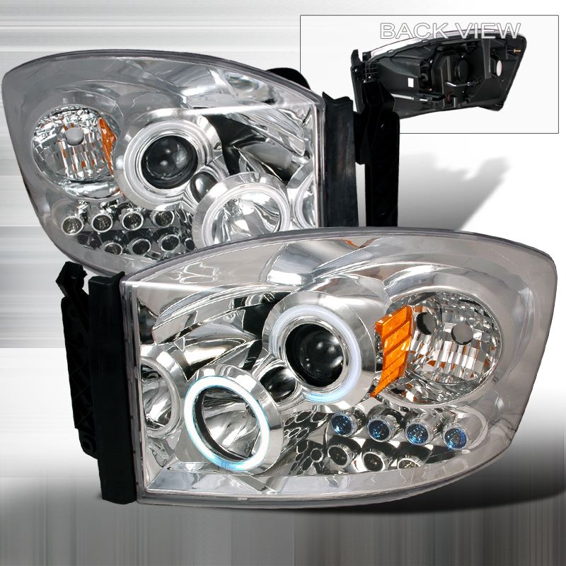 CCFL Halo Projector Headlights Chrome for Dodge RAM years 2006-2008