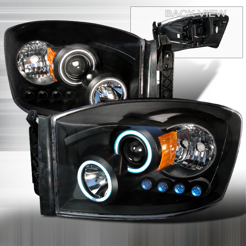 CCFL Halo Projector Headlights Black for Dodge RAM years 2006-2008