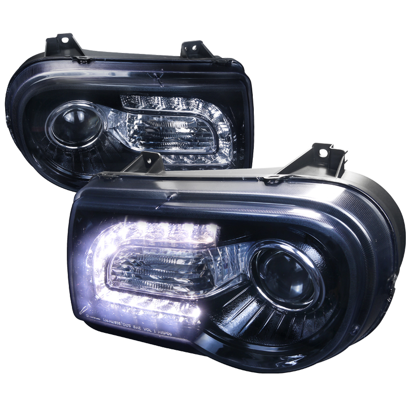 Projector Headlight - Glossy Black for Chrysler 300c years 2005-2010