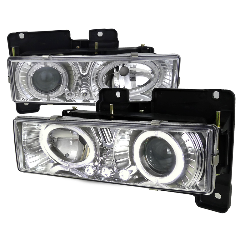 Halo Projector Headlights With LED Chrome for Chevrolet C10 years 1988-1998