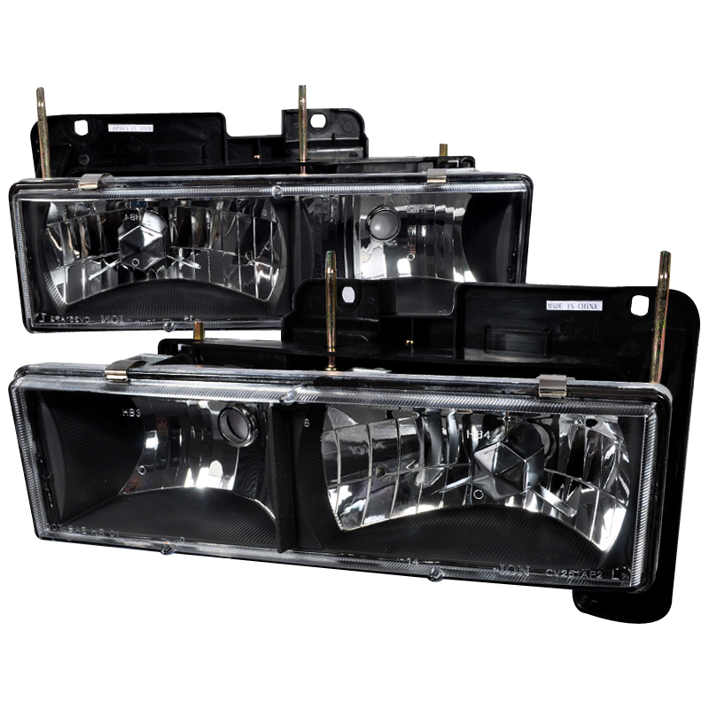 Halo Projector Headlights With LED Black for Chevrolet C10 years 1988-1998