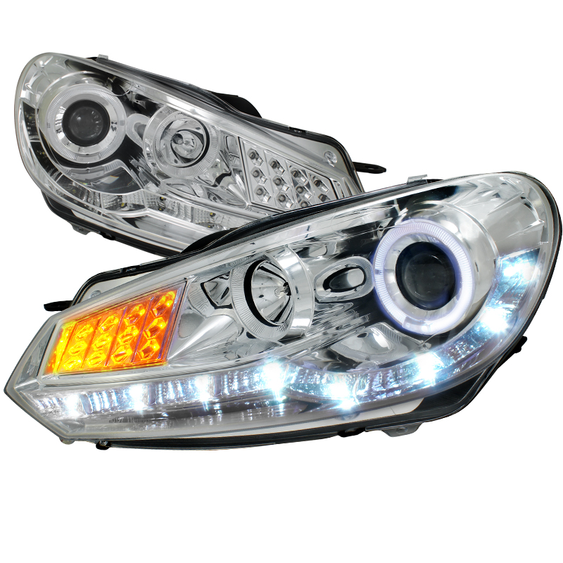 Projector Headlight R8 Style Chrome Housing With LED Signal for Volkswagen Golf years 2009-2010