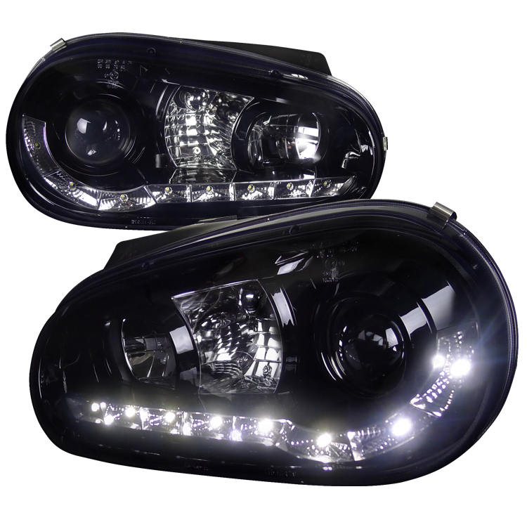 R8 Style Smoked Lens Gloss Black Housing Projector Headlights for Volkswagen Golf years 1999-2005