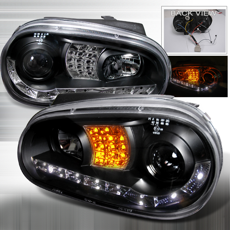 R8 Style Halo LED Projector With LED Signal Black for Volkswagen Golf years 1999-2005