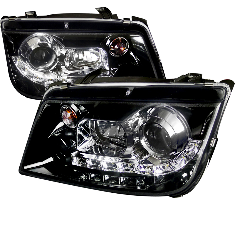 R8 Style Smoked Lens Gloss Black Housing Projector Headlights for Volkswagen Jetta years 1999-2004