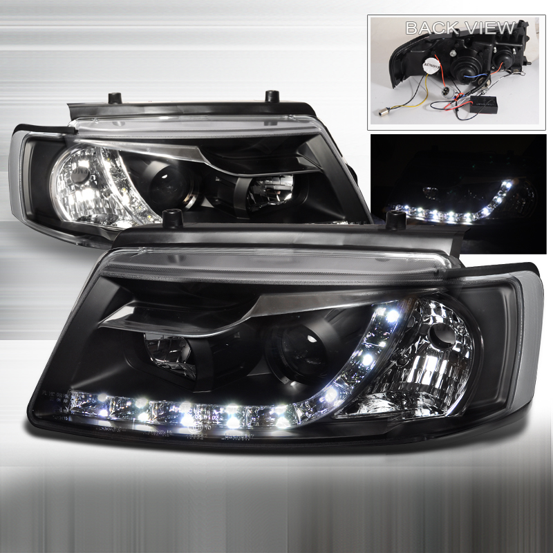 R8 Style Projector Headlight Black Housing for Volkswagen Passat years 1997-2000