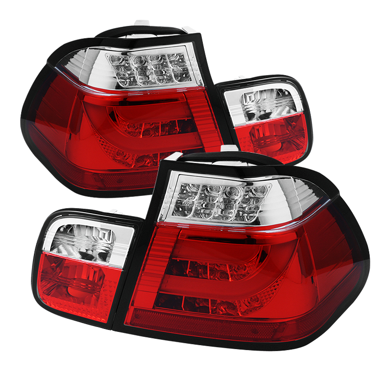 BMW E46 3-Series 02-05 4Dr Light Bar Style LED Tail Lights - Red Clear