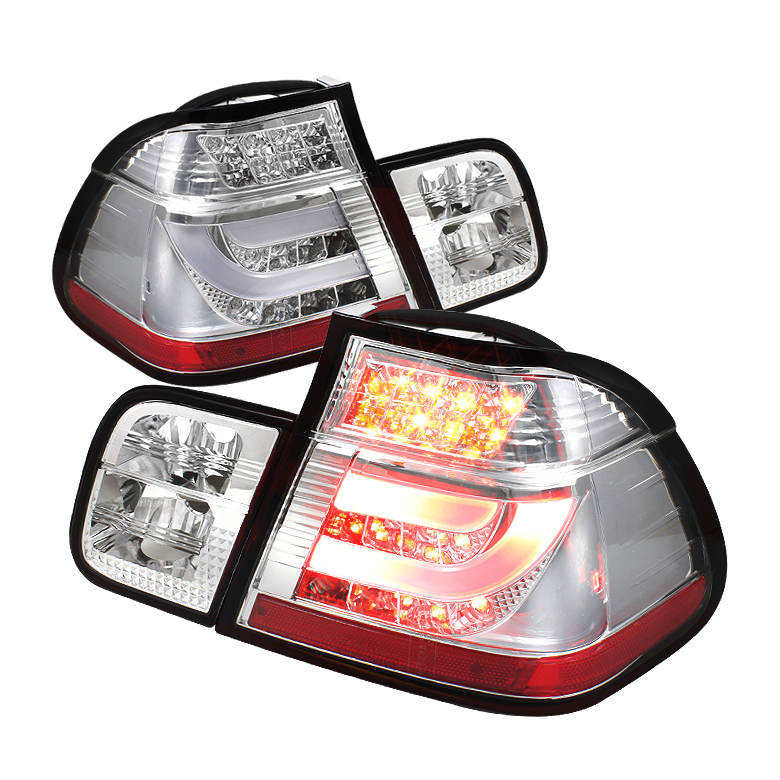 BMW E46 3-Series 99-01 4Dr Light Bar Style LED Tail Lights - Chrome