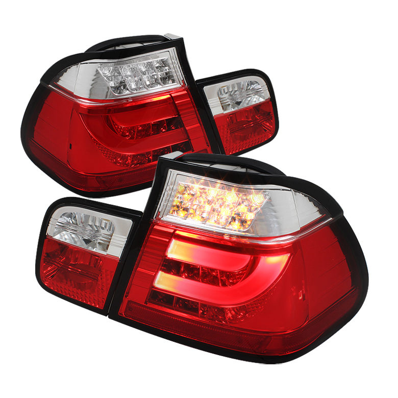 BMW E46 3-Series 99-01 4Dr Light Bar Style LED Tail Lights - Red Clear