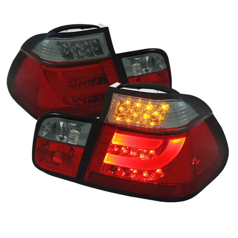 BMW E46 3-Series 99-01 4Dr Light Bar Style LED Tail Lights - Red Smoke