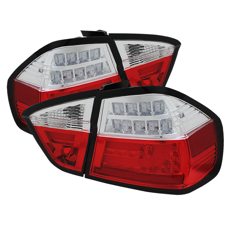 BMW E90 3-Series 06-08 4Dr LED Indicator Light Bar LED Tail Lights - Red Clear