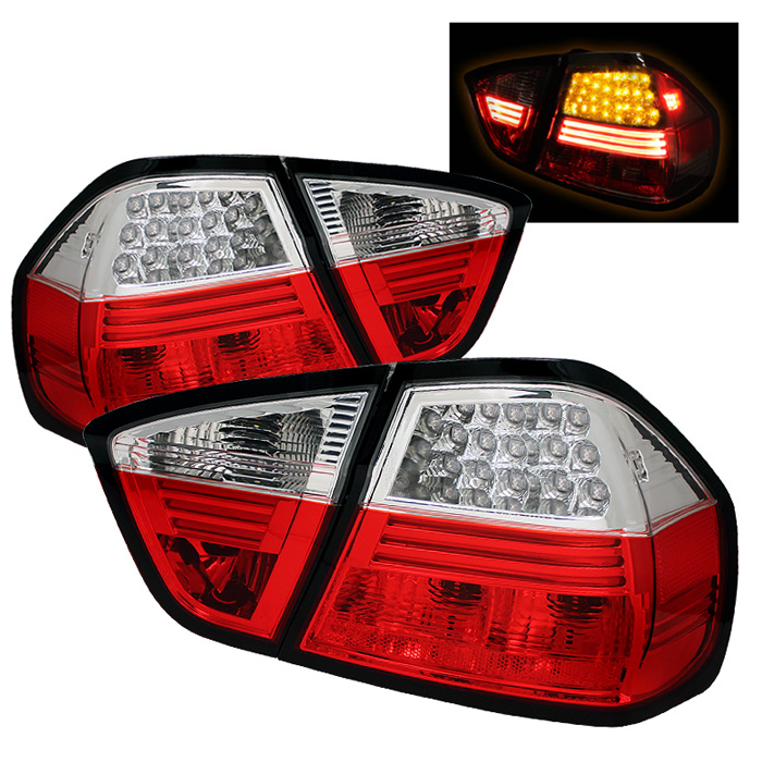 BMW E90 3-Series 06-08 4Dr LED Tail Lights - Red Clear