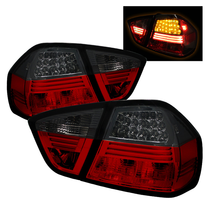 BMW E90 3-Series 06-08 4Dr LED Tail Lights - Red Smoke