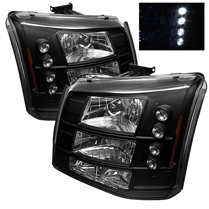 Chevy Silverado 1500/2500/3500 03-06 / Chevy Silverado 1500HD 03-07 / Chevy Silverado 2500HD 03-06 1PC W/ Bumper Lights ( Require GRI-SP-CS03-CT Grille ) LED ( Replaceable LEDs ) Crystal Headlights -