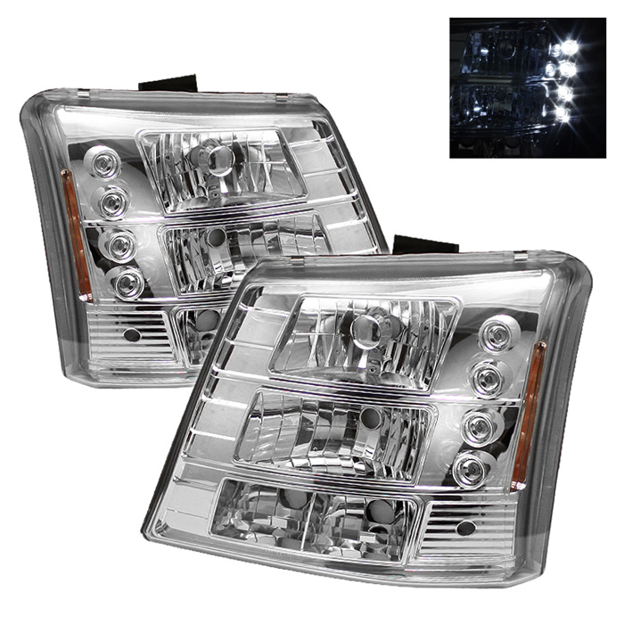 Chevy Silverado 1500/2500/3500 03-06 / Chevy Silverado 1500HD 03-07 / Chevy Silverado 2500HD 03-06 1PC W/ Bumper Lights ( Require GRI-SP-CS03-CT Grille ) LED ( Replaceable LEDs ) Crystal Headlights -