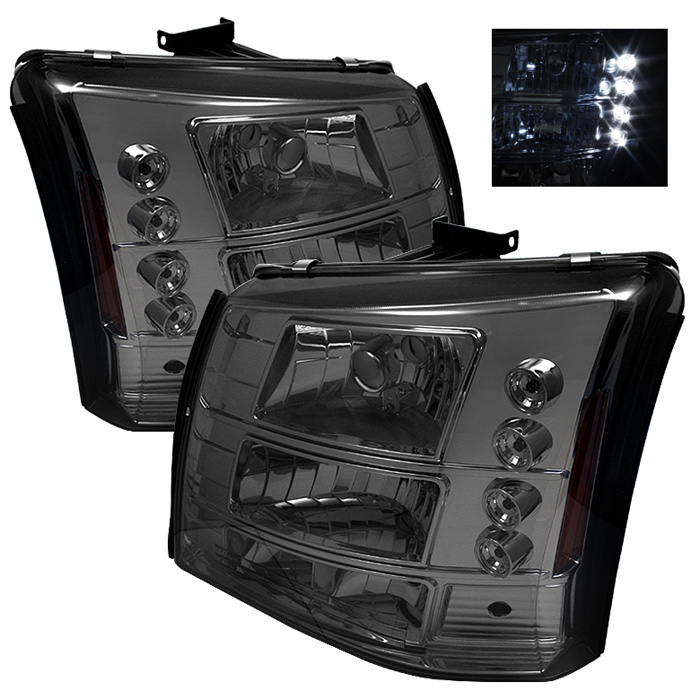 Chevy Silverado 1500/2500/3500 03-06 / Chevy Silverado 1500HD 03-07 / Chevy Silverado 2500HD 03-06 1PC W/ Bumper Lights ( Require GRI-SP-CS03-CT Grille ) LED ( Replaceable LEDs ) Crystal Headlights -