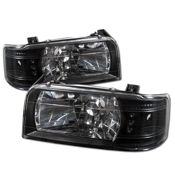 Ford F150 92-96 / Ford Bronco 92-96 1PC LED ( Replaceable LEDs ) Crystal Headlights - Black