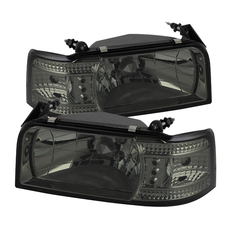 Ford F150 92-96 / Ford Bronco 92-96 1PC LED ( Replaceable LEDs ) Crystal Headlights - Smoke