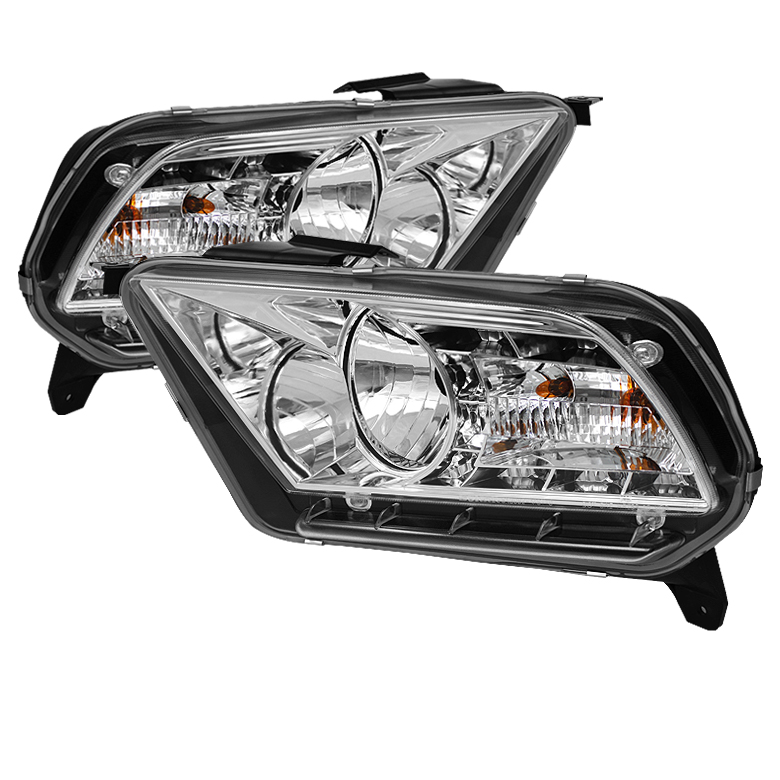 Ford Mustang 10-12 ( Non HID ) DRL LED Crystal Headlights - Chrome