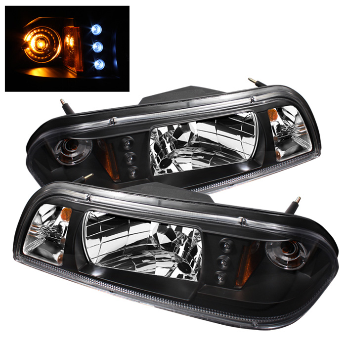 Ford Mustang 87-93 1PC LED ( Replaceable LEDs ) Crystal Headlights - Black