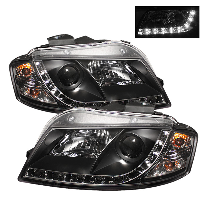 Audi A3 06-08 Projector Headlights - Halogen Model Only ( Not Compatible With Xenon/HID Model ) - DRL - Black - High H1 (Included) - Low H1 (Included)