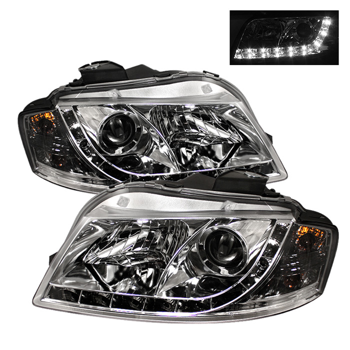 Audi A3 06-08 Projector Headlights - Halogen Model Only ( Not Compatible With Xenon/HID Model ) - DRL - Chrome - High H1 (Included) - Low H1 (Included)