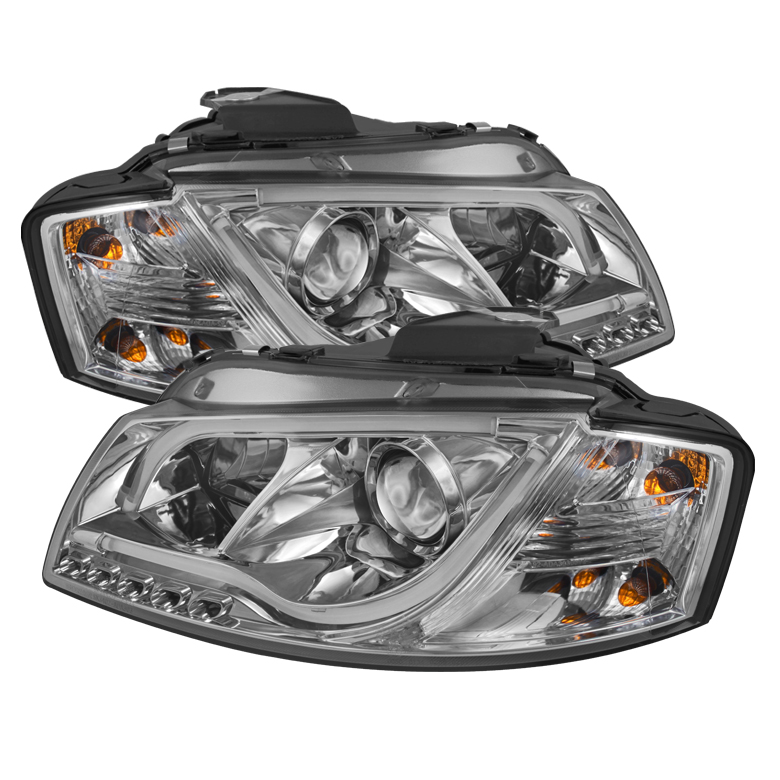 Audi A3 06-08 Projector Headlights - Halogen Model Only ( Not Compatible with Xenon/HID Model ) - Light Tube - DRL - Chrome - High H1 (Included) - Low H1 (Included)