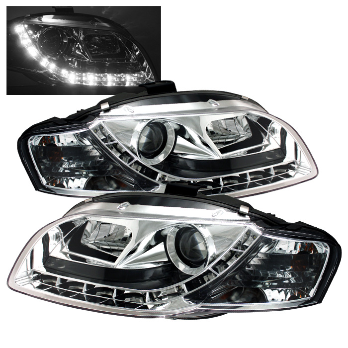 Audi A4 06-08 Projector Headlights - Halogen Model Only ( Not Compatible With Xenon/HID Model ) - DRL - Chrome - High H1 (Included) - Low H1 (Included)