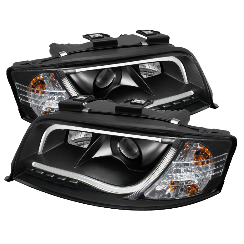 Audi A6 02-04 Projector Headlights - Halogen Model Only ( Not Compatible with Xenon/HID Model ) Light Tube DRL - Black - High H1 (Included) - Low H1 (Included)